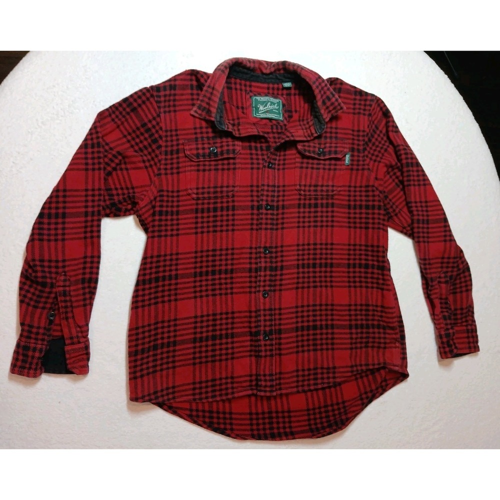 Woolrich Red Black Plaid Flannel Shacket Jacket Pockets Cotton Men's Size XL